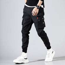 Load image into Gallery viewer, Cargo Pants Men Solid Color Black Loose Casual Jogger Pocket Elastic waist Ankle Length Trousers Techwear
