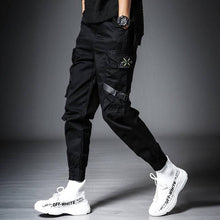 Load image into Gallery viewer, Cargo Pants Men Solid Color Black Loose Casual Jogger Pocket Elastic waist Ankle Length Trousers Techwear
